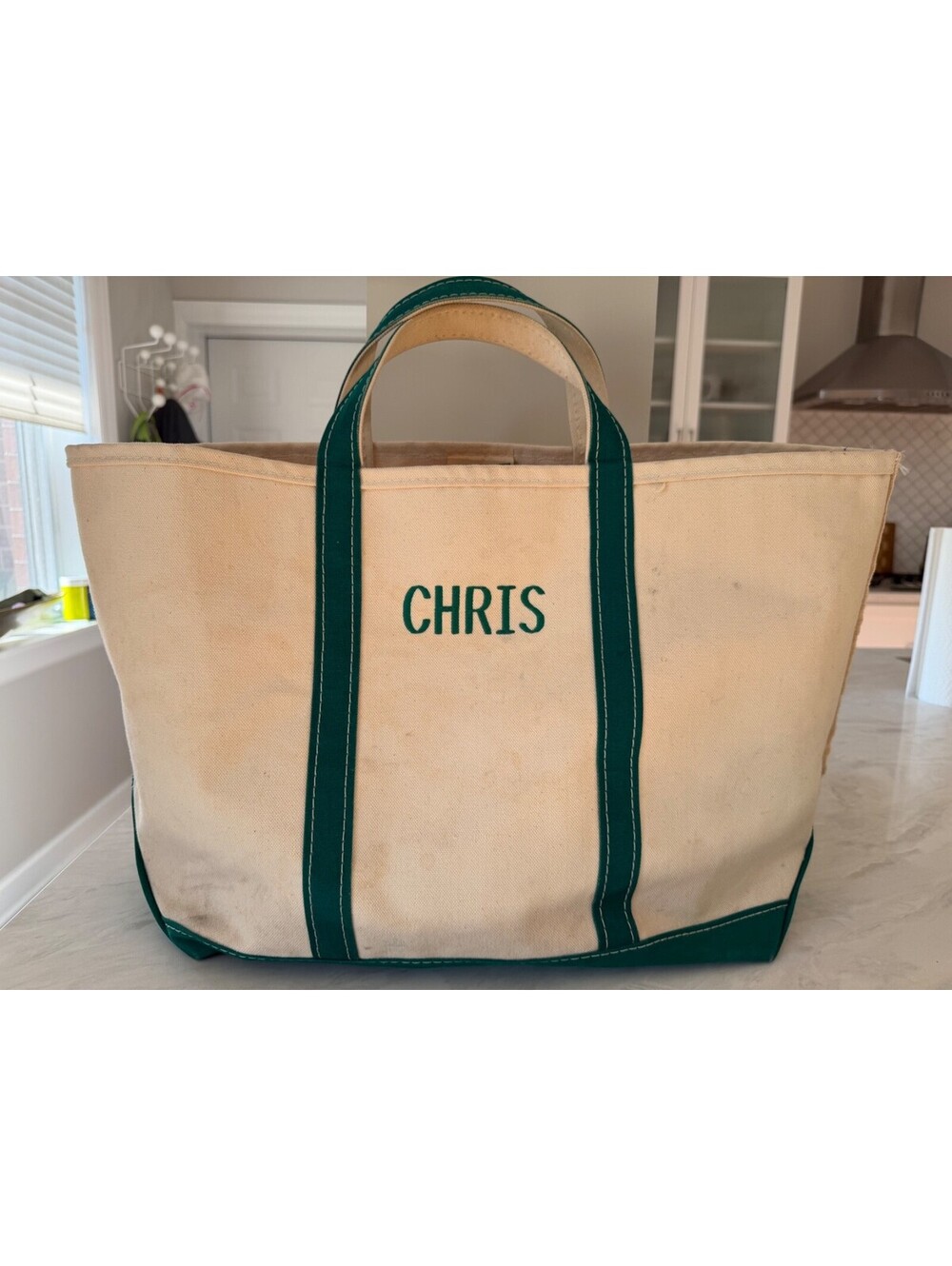 Vintage L.L. Bean Green Canvas Boat and Tote Bag XL Monogram
